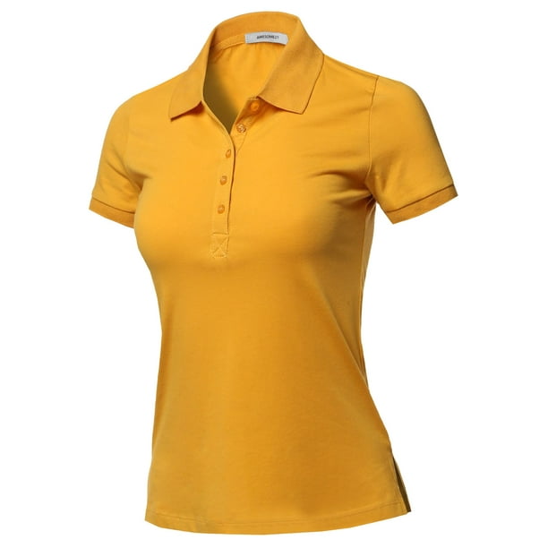 Womens Solid Basic Short Sleeve Gold School Uniform Polo Top 